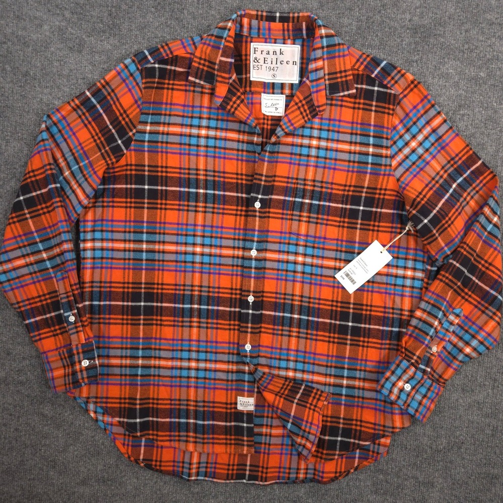Frank & Eileen Flannel Shirt Womens Small Orange Plaid Relaxed Boyfriend Fit NEW